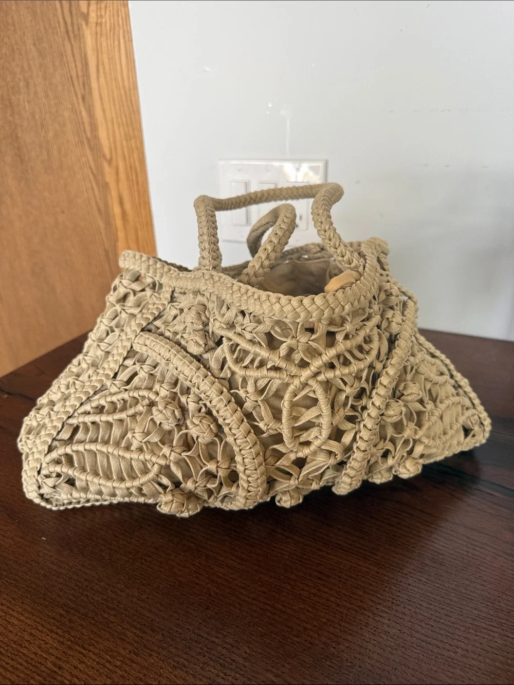 Woven Crochet Tote Bag in Cream - Stylish Women’s Shoulder Bag